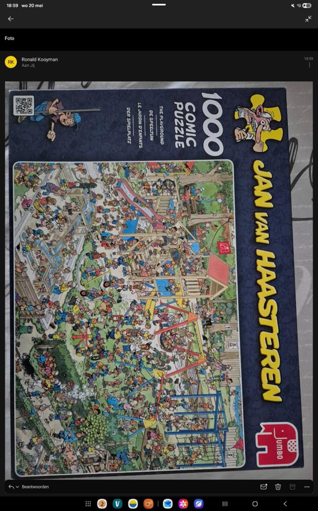 Jan van haasteren puzzel de speeltuin 1000 stukjes ., Ophalen of Verzenden, 500 t/m 1500 stukjes, Zo goed als nieuw