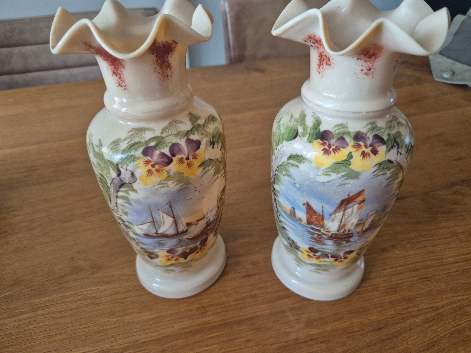 opaline glazen vazen met handgeschilderde decora, Antiek en Kunst, Ophalen of Verzenden