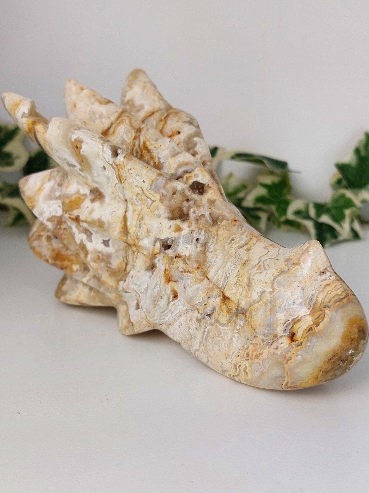 Crazy lace agaat draak Indonesische carving, Ophalen of Verzenden, Mineraal