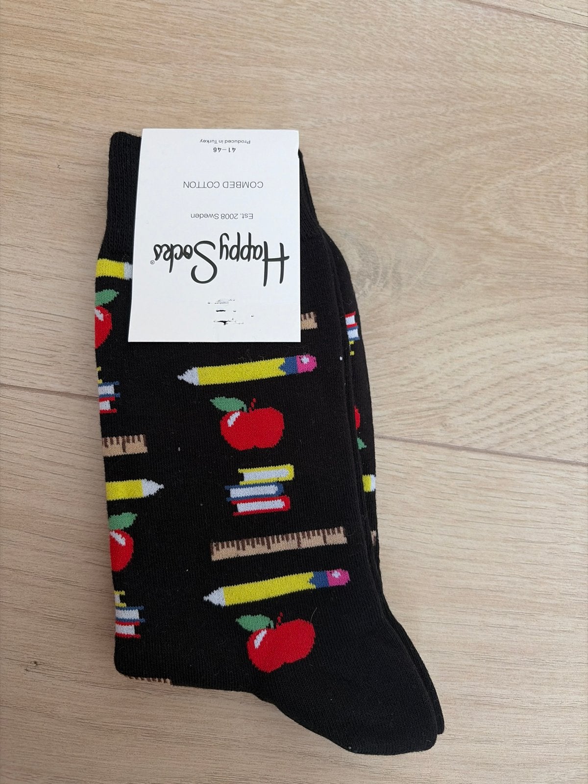 Happy Socks - Zwarte sokken met schoolprint (41-46), Verzenden, Nieuw, Maat 43 t/m 46, Zwart