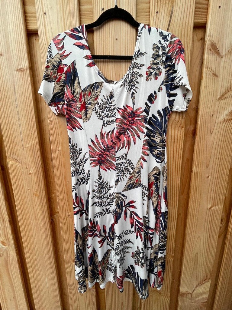 ZGAN Vrolijk Zomerjurkje in blauw/rood bladmotief, mt L/XL, Verzenden, Wit, Maat 46/48 (XL) of groter, Joy's Paris