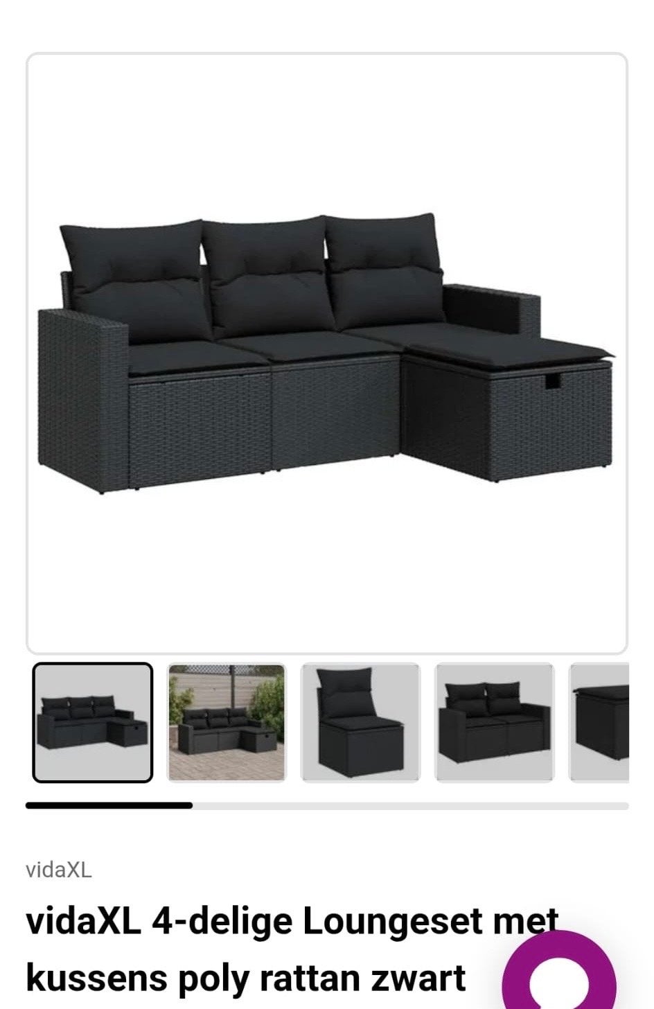 vidaXL 4-delige Loungeset met kussens poly rattan zwart, Tuin en Terras, Ophalen, 4 zitplaatsen, Nieuw, Loungeset