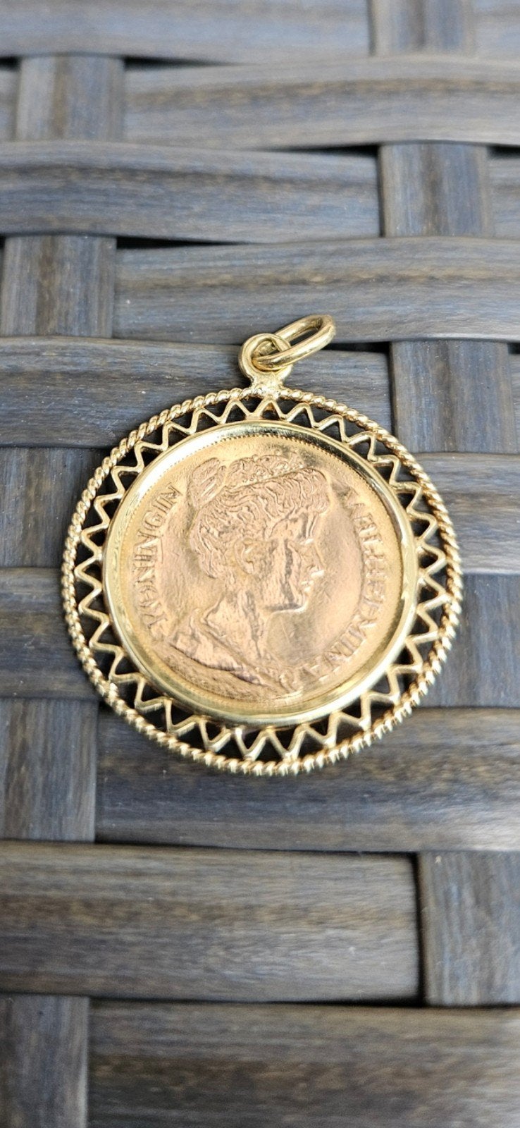 Originele Wilhelmina munt 21.7 karaat in 14 karaat hanger, Sieraden, Tassen en Uiterlijk, Ringen, Ophalen of Verzenden