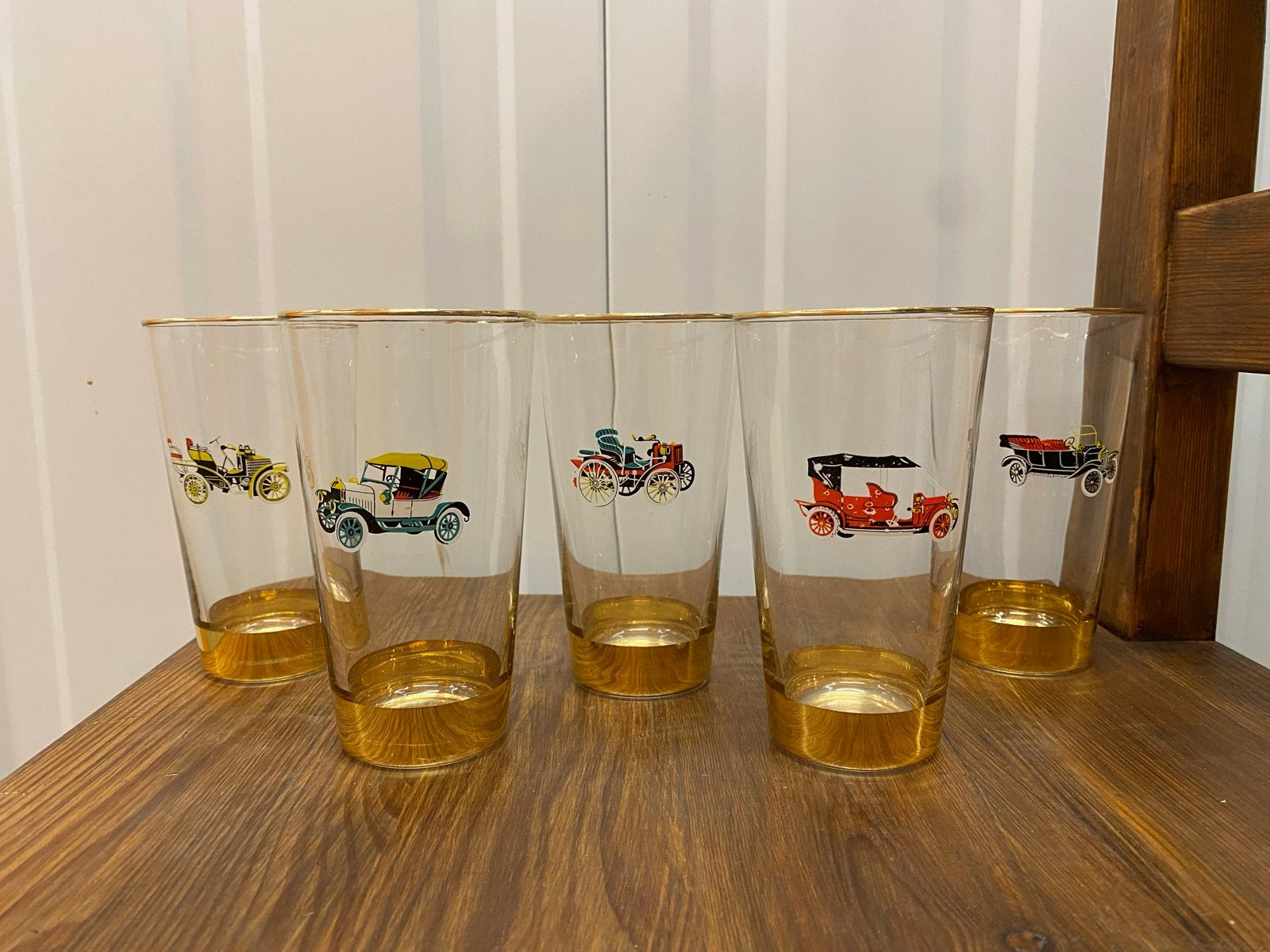 Set van 5 vintage bierglazen met oldtimer auto's, Ophalen