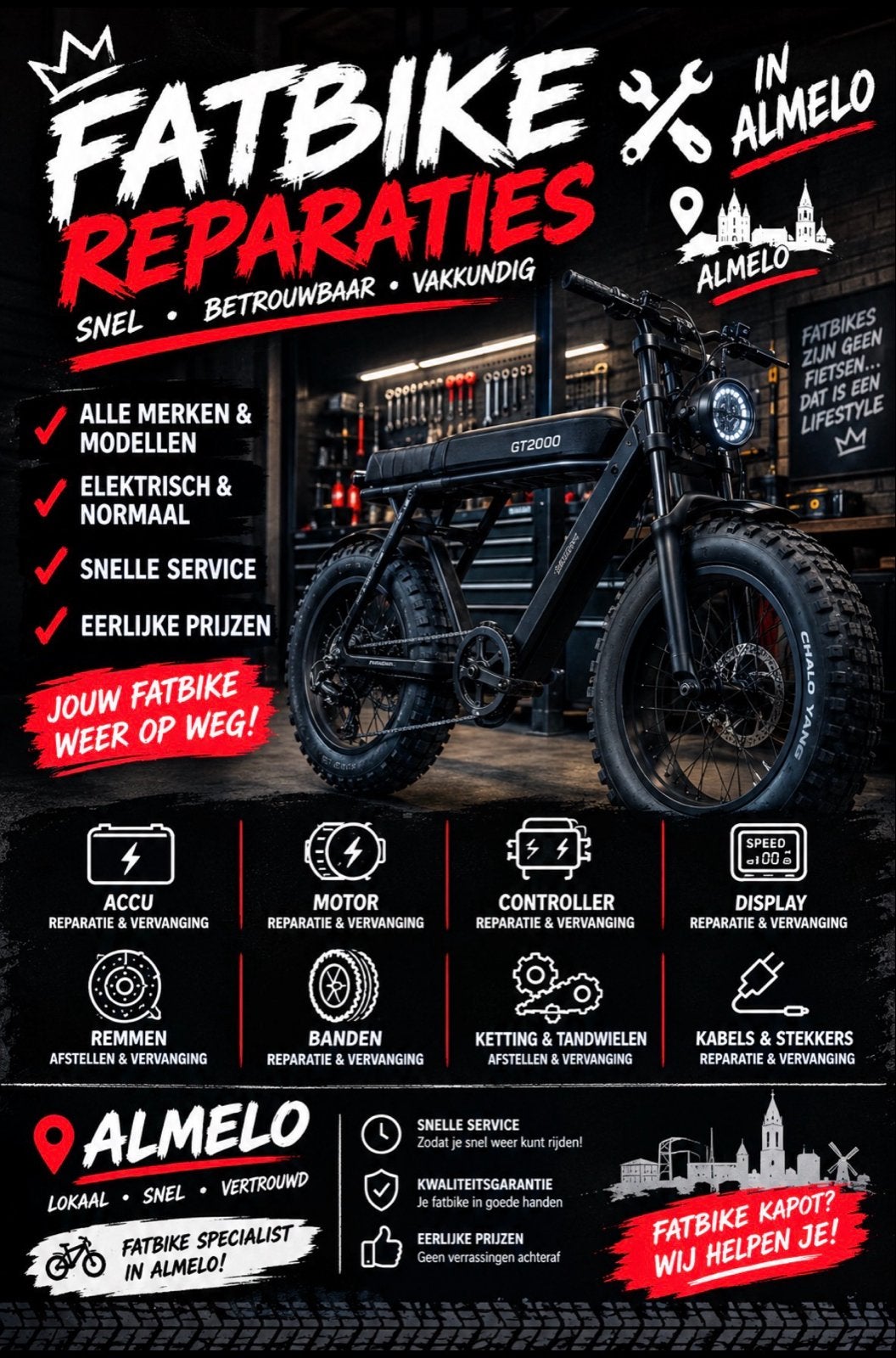 Fatbike Reparatie & Onderhoud - Snel, Betrouwbaar, Vakkundig, Gebruikt, Overige materialen, Overige typen, Ophalen