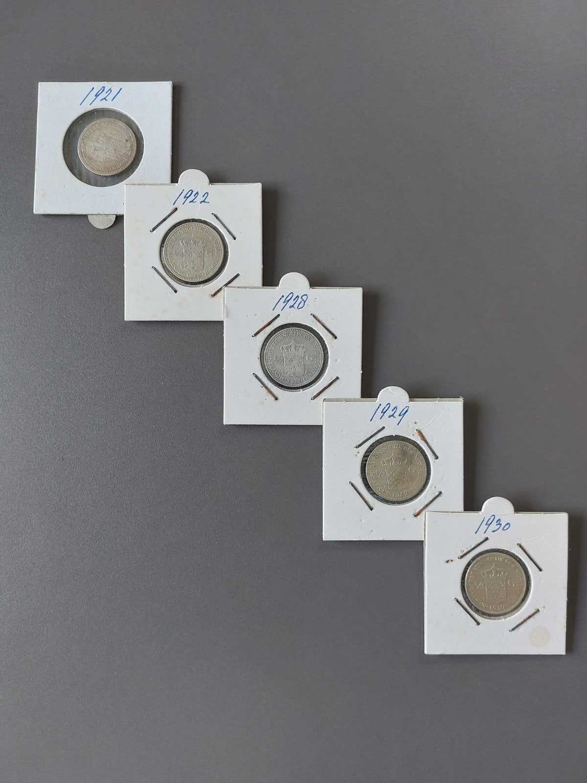 Zilveren munten Nederland - 5 stuks, Postzegels en Munten, Munten | Nederland, ½ gulden, Setje, Zilver, Ophalen of Verzenden