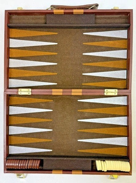 Backgammon Bordspel Reiskoffer Bruin Kunstleer Compleet spel, Coolsingel 104, 3011 AG Rotterdam, Netherlands, Verzenden, Een of twee spelers
