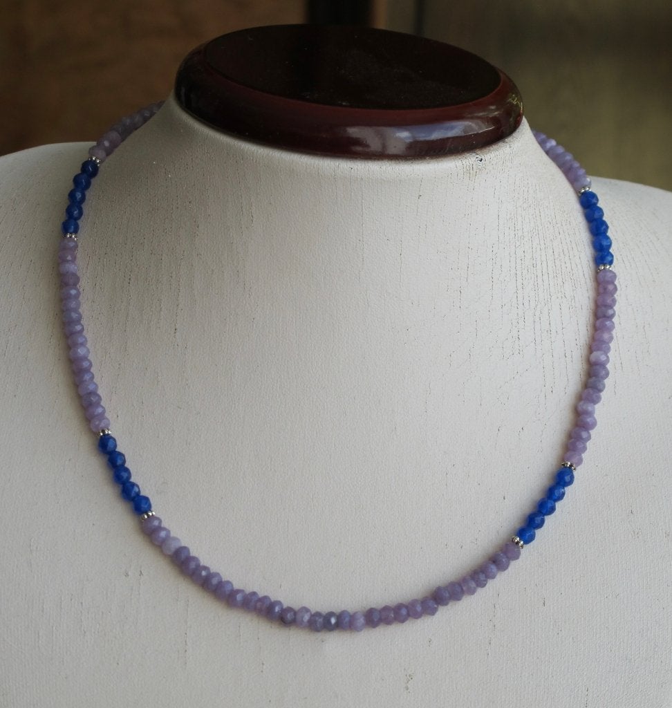 Prachtige fijne ketting met lila en blauwe Jade, verstelbaar, Verzenden, Paars, Nieuw, Verstelbaar