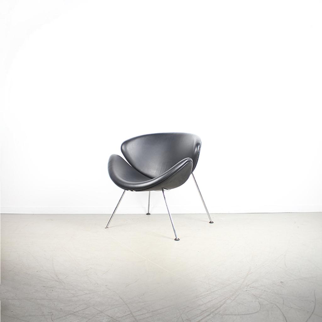 2x Artifort Slice Fauteuil – Zwart Leer, Niet ingevuld, Niet ingevuld, Ophalen of Verzenden, Zo goed als nieuw