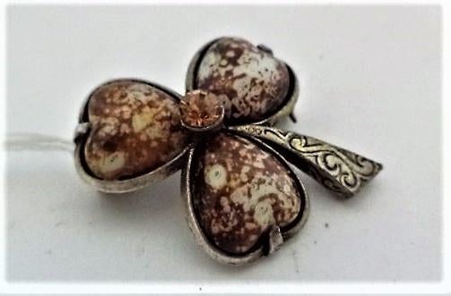 Miracle broche Schots klavertje bruin wit agaatglas (5513), Ophalen, Zo goed als nieuw, Wit, Overige materialen