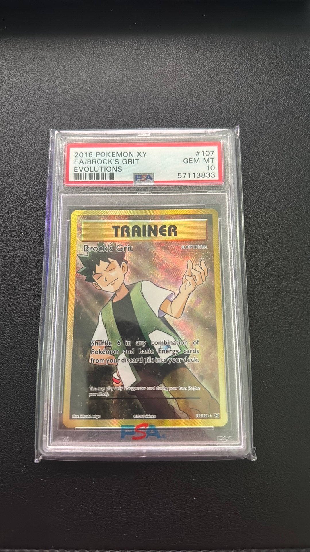 Brock’s Grit PSA 10 Pokemon kaart 107/108, Ophalen, Zo goed als nieuw