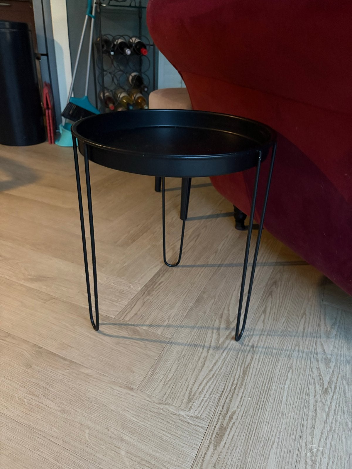 Zwart metalen bijzettafel - Rond, 40x40 cm, Ophalen, Minder dan 45 cm, Gebruikt, Metaal of Aluminium