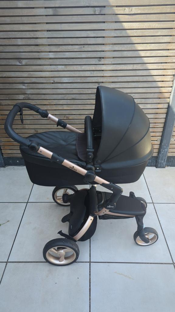 Mima Xari Kinderwagen Zwart/Roze met Autostoel, Kinderen en Baby's, Kinderwagens en Combinaties, Gebruikt, Met autostoeltje, Combiwagen