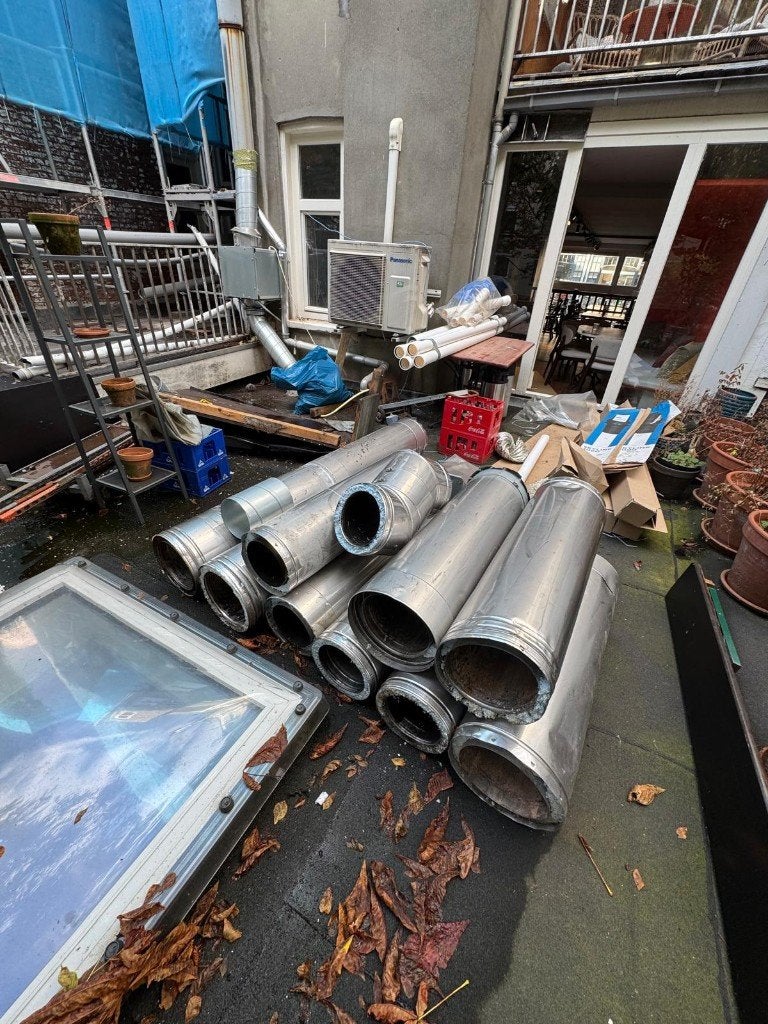 Dubbelwandige RVS kachelpijpen en aansluitingen, Ophalen, 30 tot 80 cm, Gebruikt, Overige typen