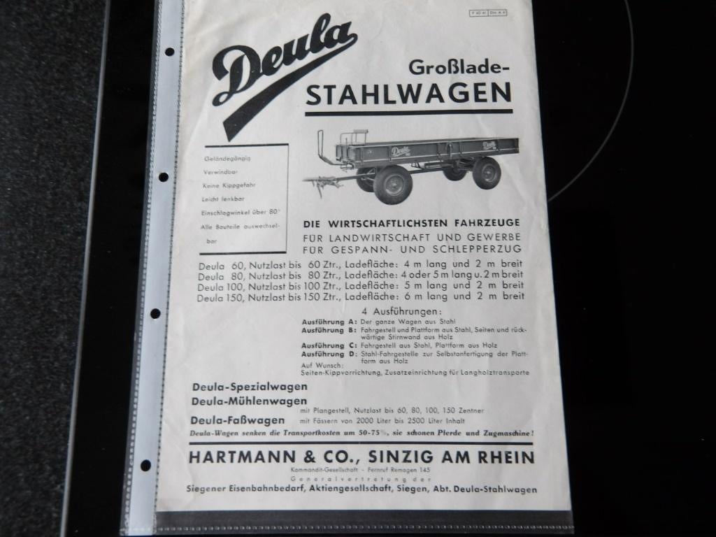 Folder DEULA Stahlwagen landbouw 1940/41, Verzenden, Zo goed als nieuw, Folder