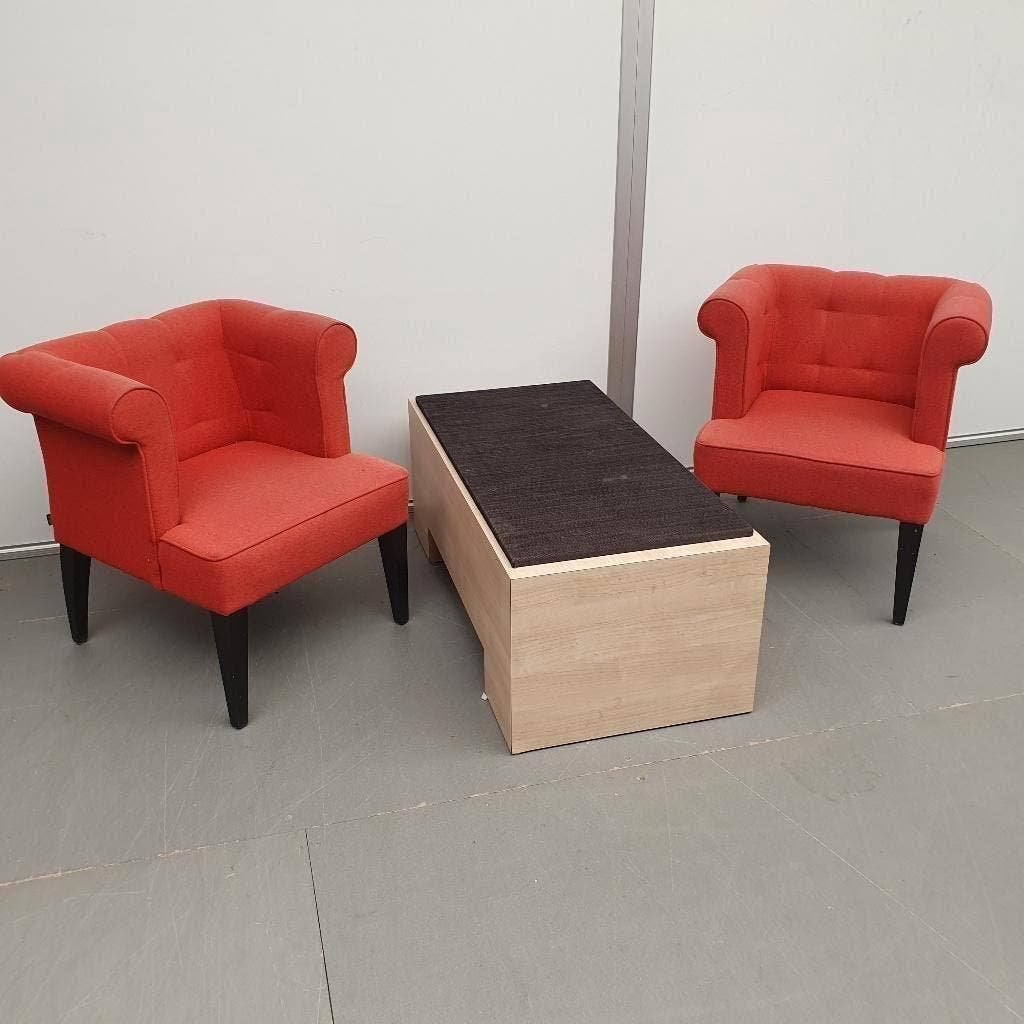 Set fauteuils rode stoffering + tafel stoelen, Ophalen, Gebruikt, 75 tot 100 cm, Stof