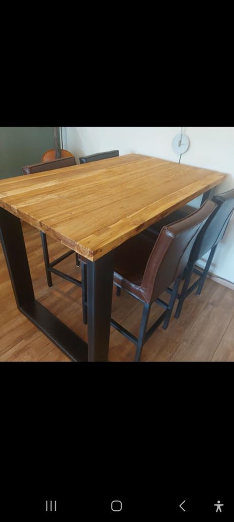 Industriele bartafel met 4 stoelen, Huis en Inrichting, Tafels | Statafels, Ophalen of Verzenden, Gebruikt