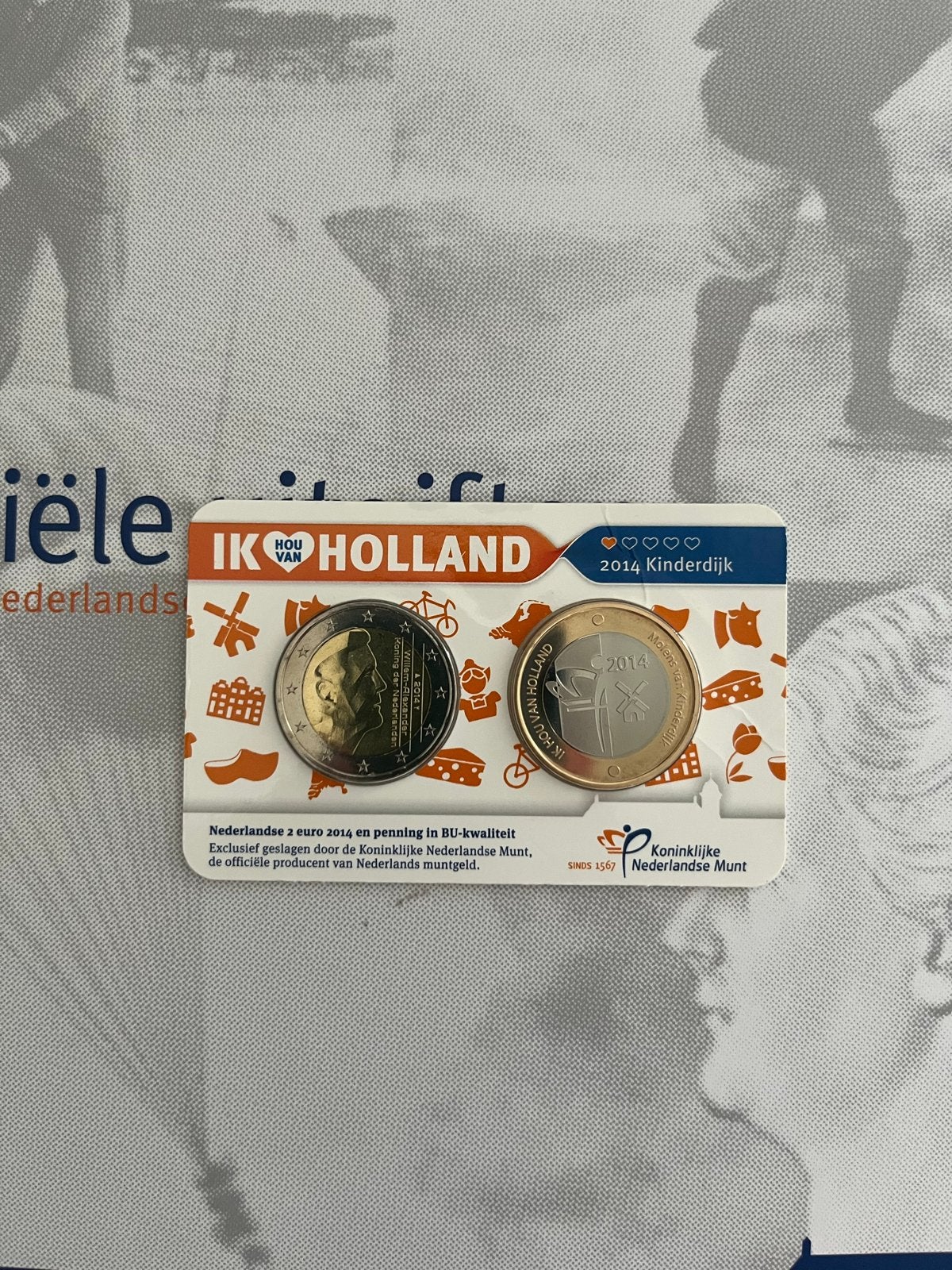 Coincard 2 euro 2014 en 'Ik hou van holland’ - kinderdijk, Postzegels en Munten, Ophalen of Verzenden, Koningin Beatrix, Euro's