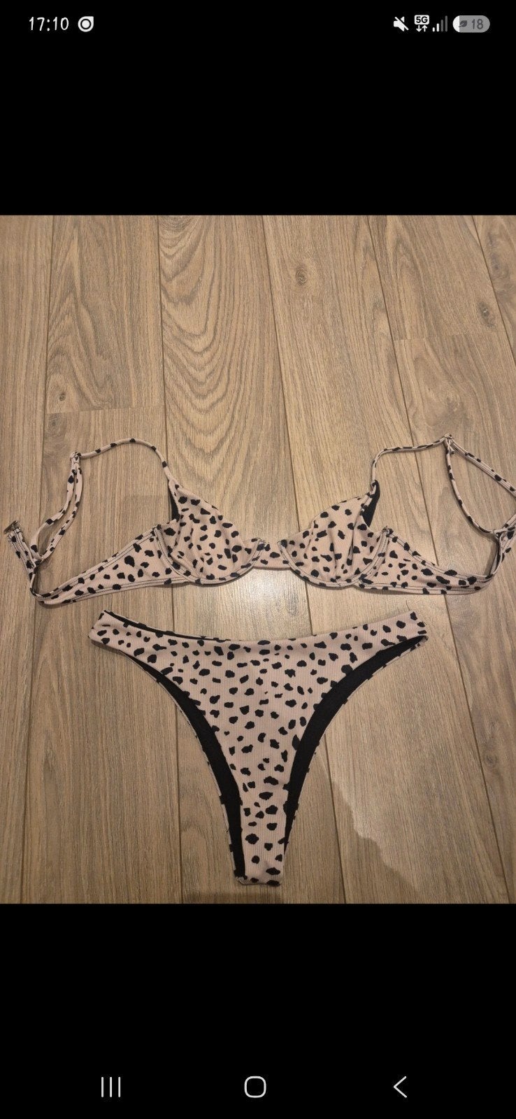 Bikini maat S print beige zwart verstelbare bandjes, Ophalen of Verzenden, Zo goed als nieuw, Zwart, Bikini