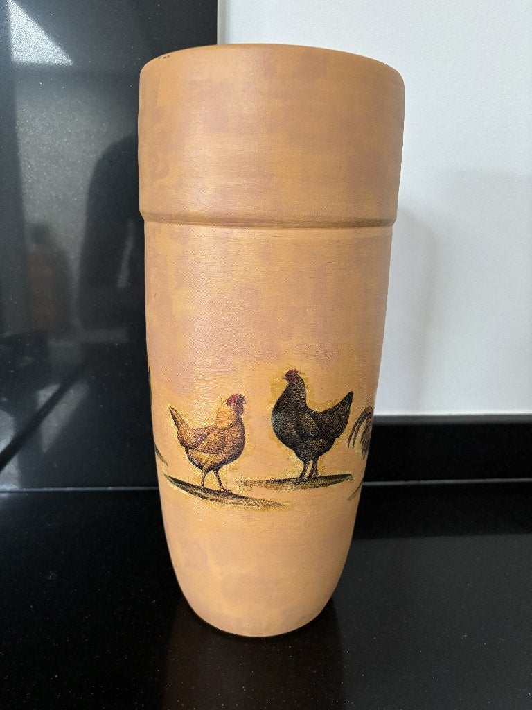 Hoge pot / vaas met kippen (ca. 30 cm), Rond, Nieuw, Ophalen of Verzenden, Binnen