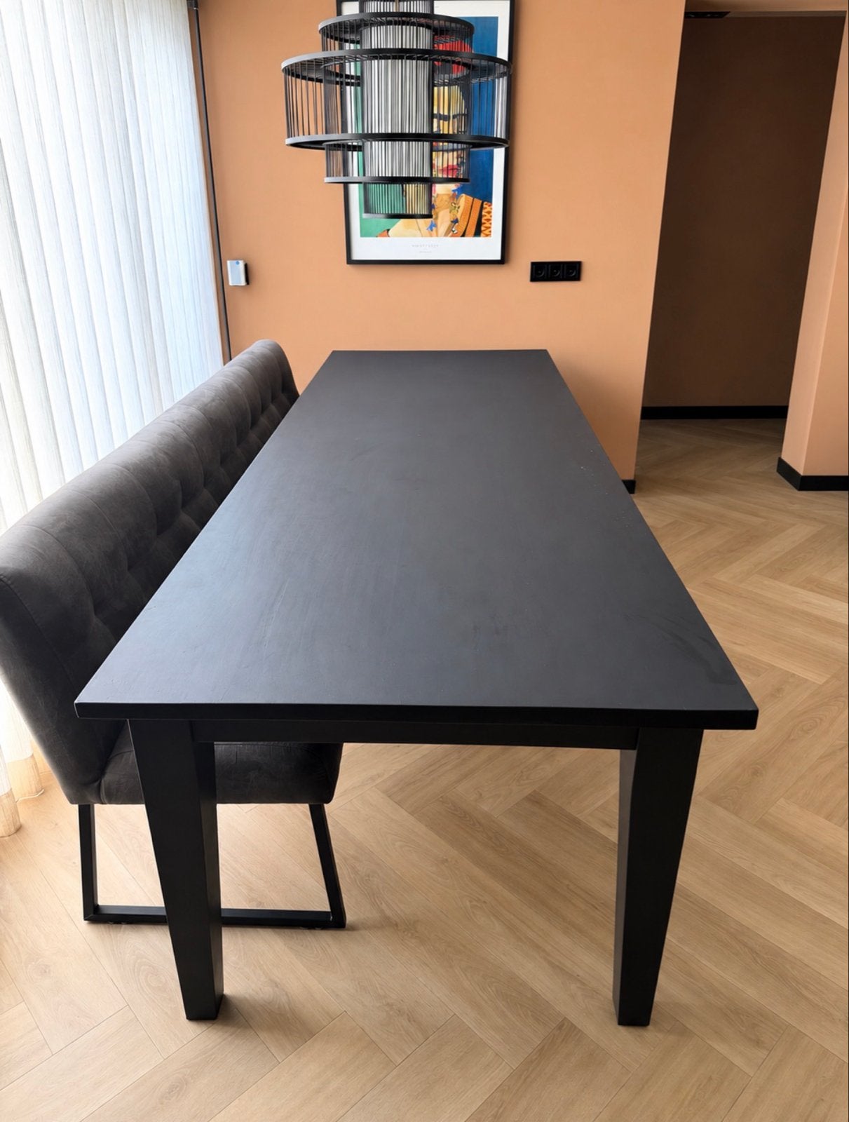 Zwarte hardhout eettafel, rechthoekig, 280x100 cm, Ophalen, Gebruikt, 200 cm of meer, 50 tot 100 cm