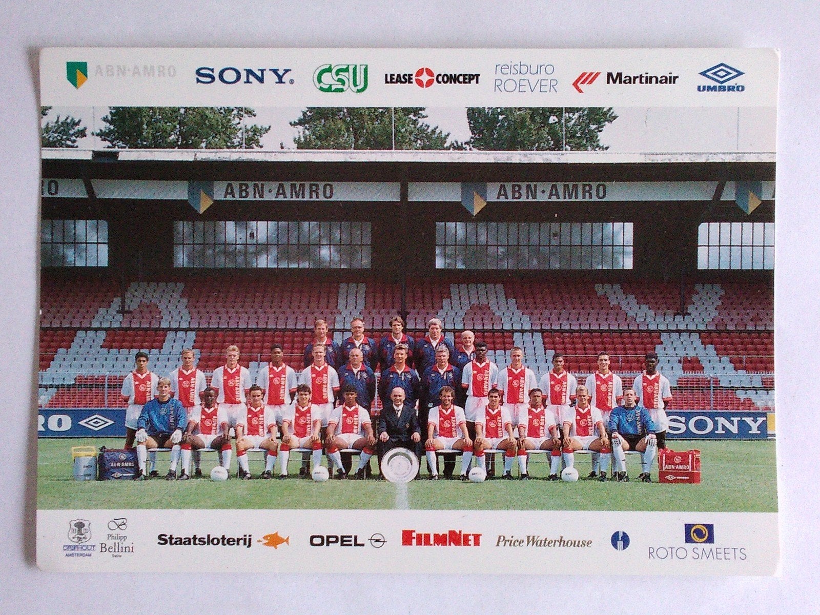 Ajax kaart elftal seizoen '94-'95 + handtekeningen, Verzamelen, Verzenden, Zo goed als nieuw, Ajax