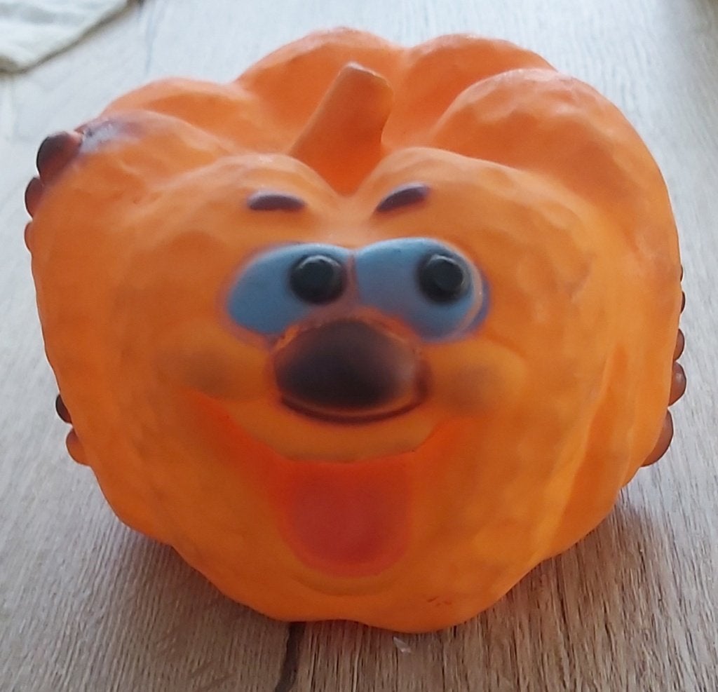 Vintage Pompoen Rubberen Piepspeeltje (jaren 70)., Ophalen of Verzenden, Gebruikt