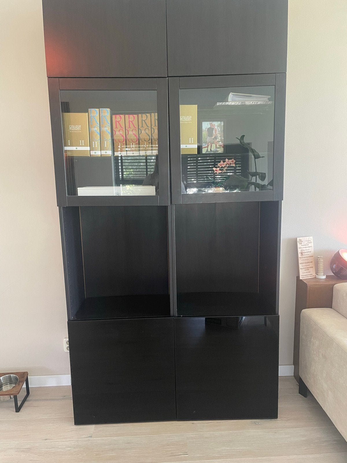 Zwarte Boekenkast met Glazen en Dichte Deuren, Ophalen, Gebruikt, 200 cm of meer, 50 tot 100 cm