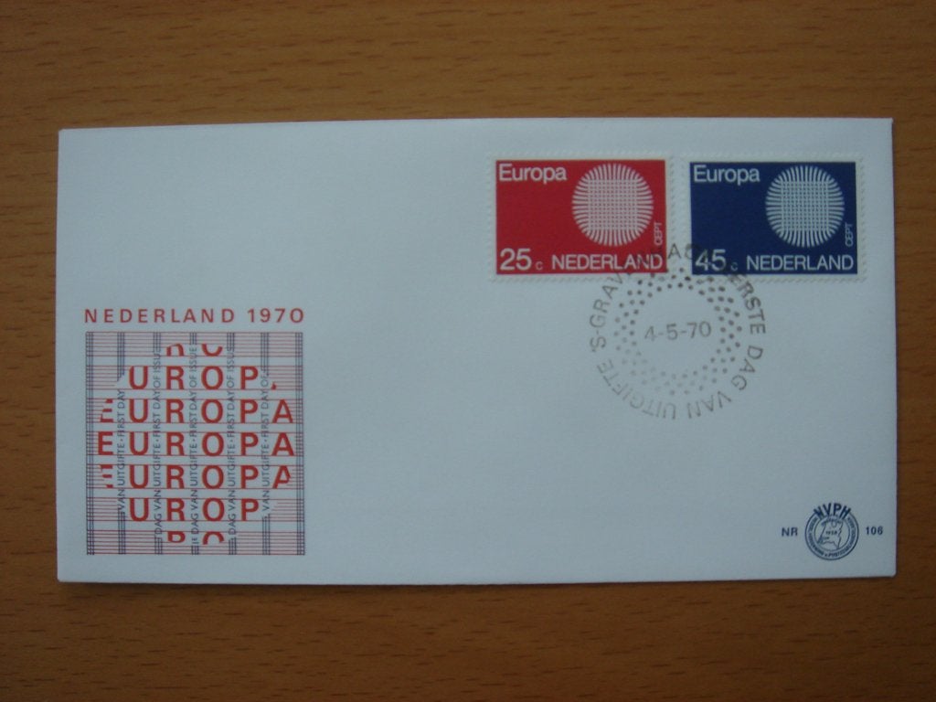 NVPH E106 1e Dag-enveloppe Europa 1970  - Zon, Ophalen of Verzenden, Onbeschreven, Nederland