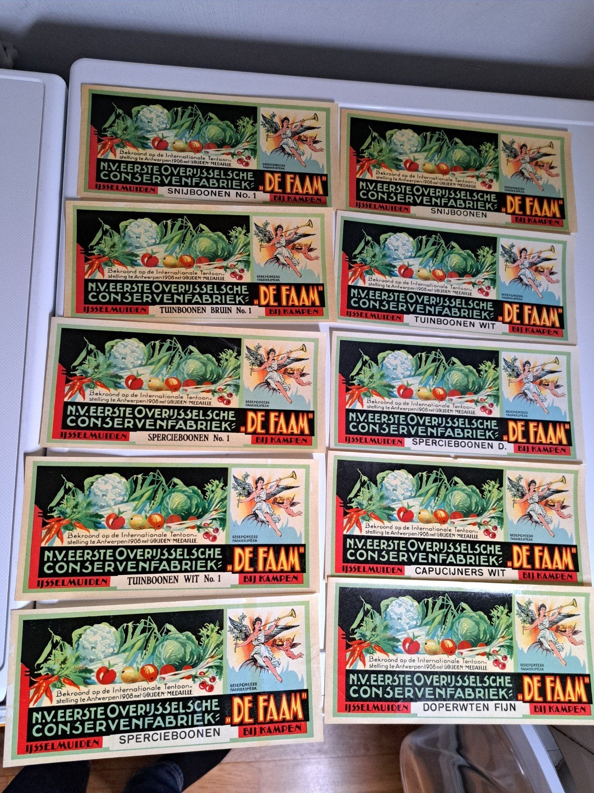 10 verschillende orig. etiketten de FAAM conserven jaren 20, Verzamelen, Ophalen of Verzenden, Gebruikt, Overige typen