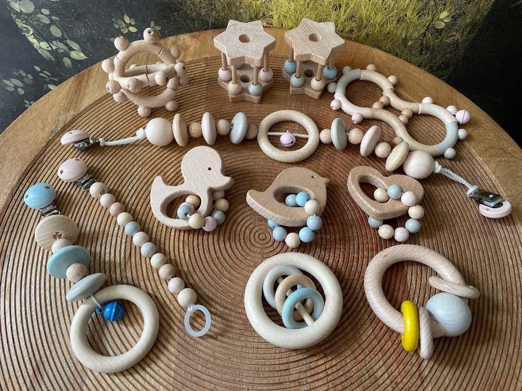 Houten baby speelgoed rammelaar, speenkoord etc, Ophalen of Verzenden, Nieuw, Rammelaar