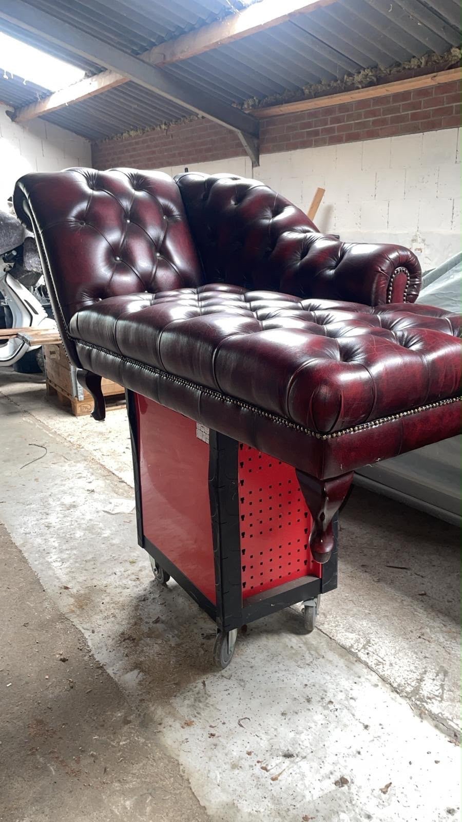 Luxe Chesterfield Chaise Longue - Bordeauxrood Leer, Ophalen