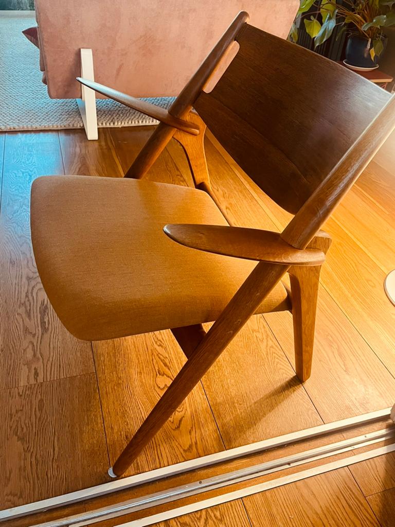 Sawbuck Chair CH28 van Hans J. Wegner vintage, Ophalen of Verzenden, Gebruikt, Bruin, Eén