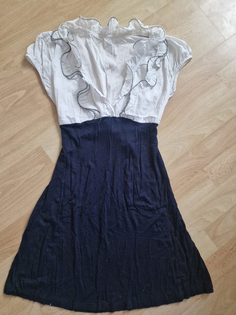 donkerblauw/witte jurk, maat 36, Blauw, Ophalen of Verzenden, Zo goed als nieuw, Maat 36 (S)
