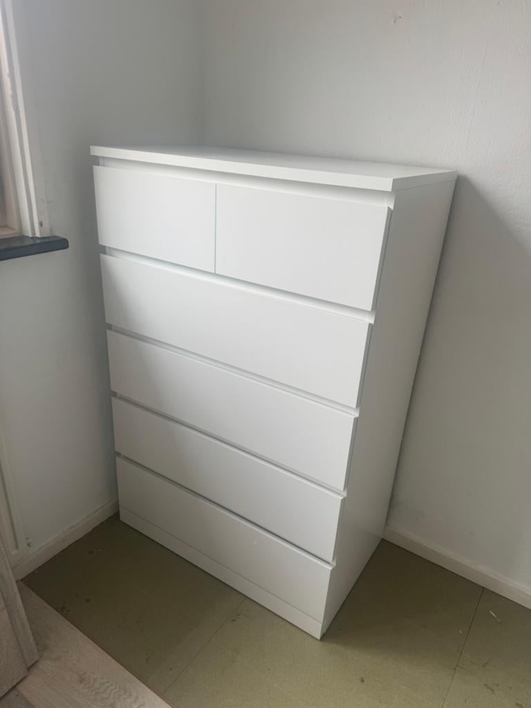 Ikea witte malm kast 6 lades, Huis en Inrichting, Kasten | Ladekasten, Ophalen, 50 tot 100 cm, Zo goed als nieuw, Minder dan 100 cm