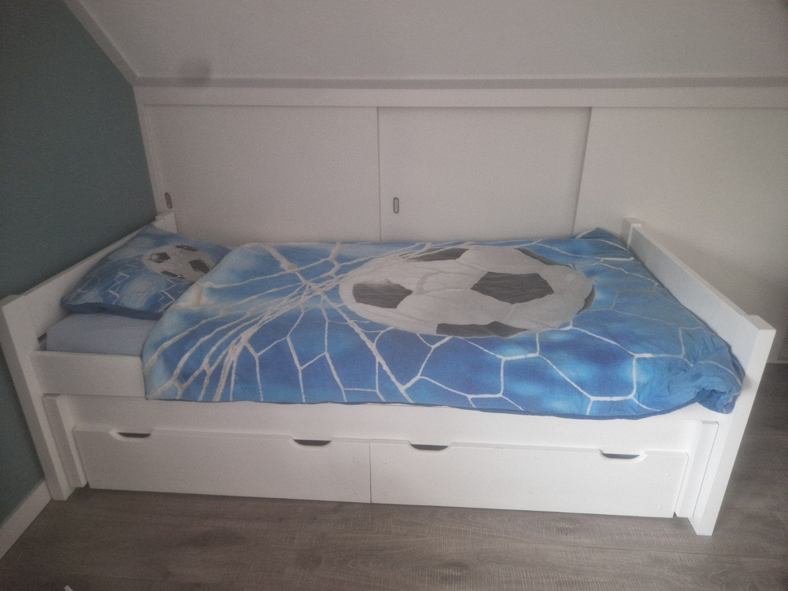 Eenpersoonsbed met opberglades en uitschuifbed, Ophalen, Gebruikt, 90 cm, Eenpersoons