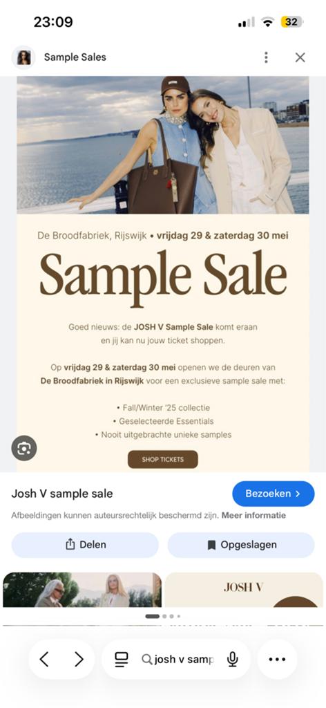 2 tickets Josh V sample sale zaterdag, Twee personen