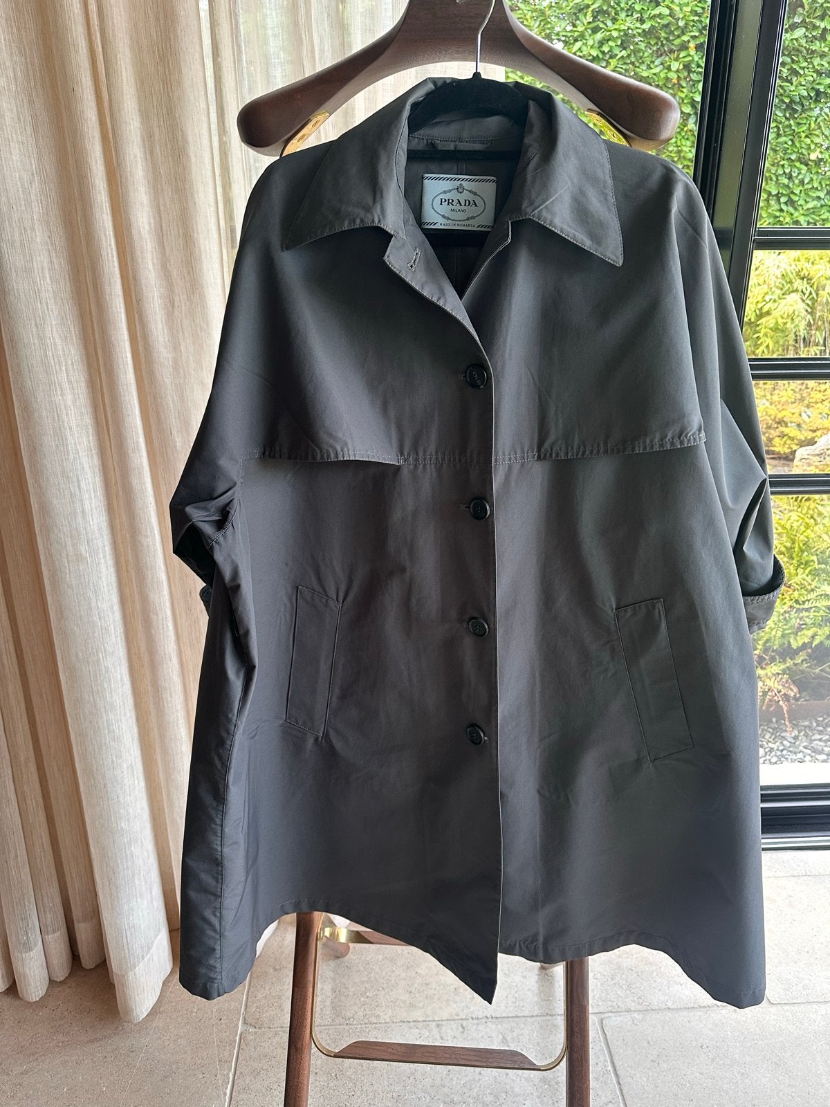 Prada Trenchcoat - Oversized Grijs met 3/4 Mouwen, Kleding | Dames, Ophalen of Verzenden, Gedragen, Maat 36 (S), Grijs