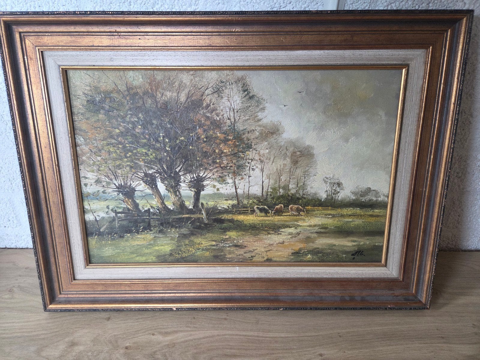 Olieverfschilderij Landschap met Koeien en Wilgen, Ophalen, Doek, Realistisch, Origineel werk