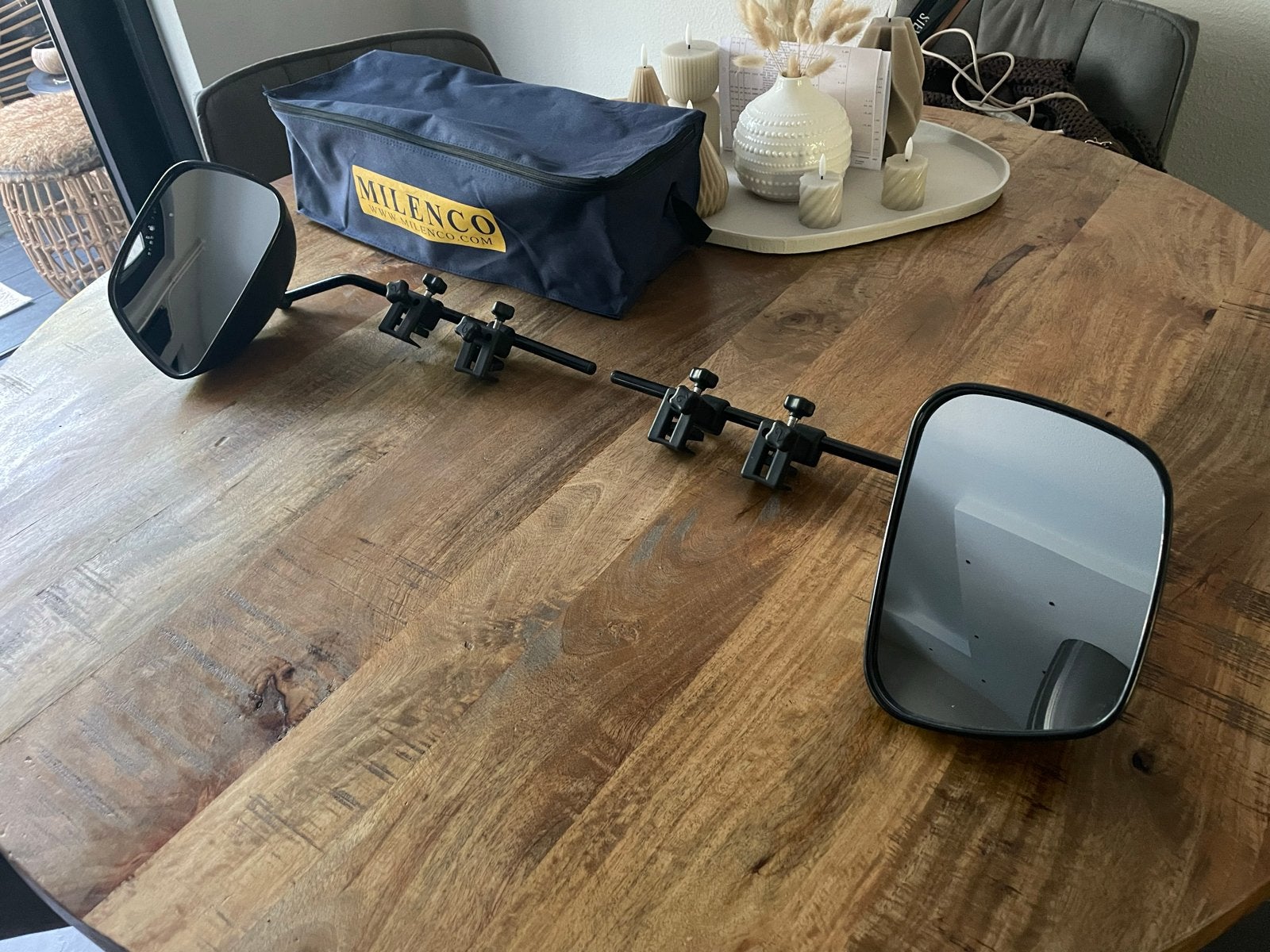 Milenco Grant Aero 4 caravanspiegels in draagtas, Caravans en Kamperen, Ophalen of Verzenden, Zo goed als nieuw