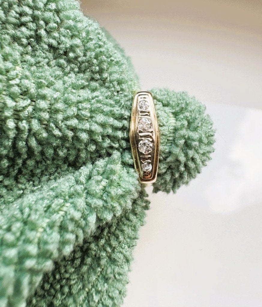 Vintage14k goudenring, 4 diamanten, opengewerkt galeriewerk, Ophalen, Met edelsteen, Dame, Goud