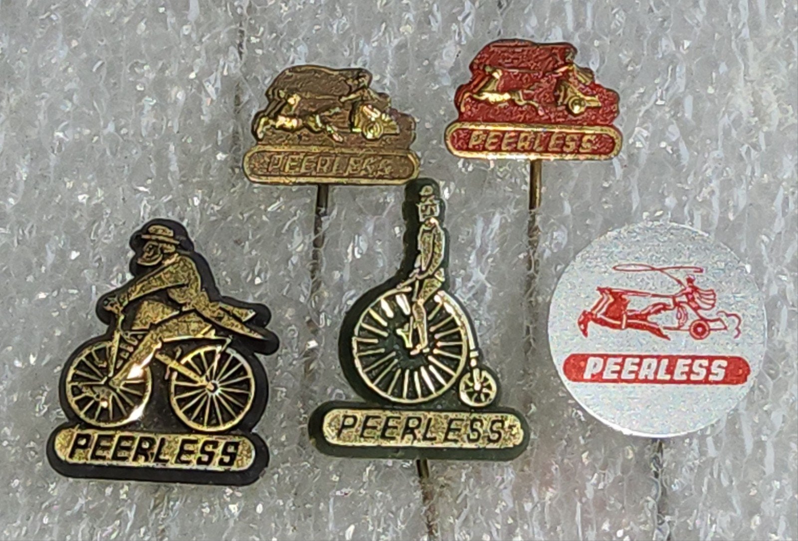 5 Peerless Speldjes - Vintage Fiets, Verzamelen, Ophalen of Verzenden, Gebruikt, Transport, Speldje of Pin