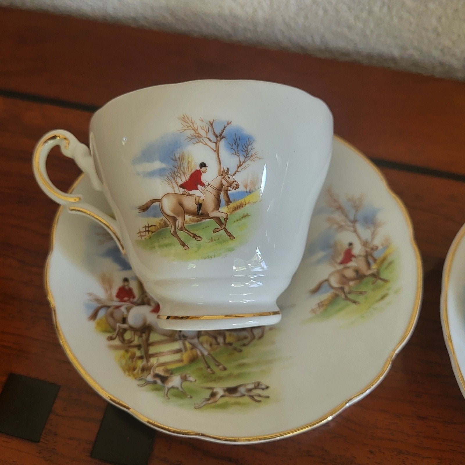 2x Regency China the Hunt kop en schotel - zeer goede staat, Antiek en Kunst, Ophalen of Verzenden