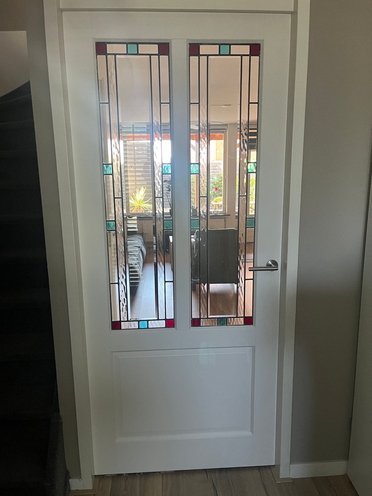 Glas in lood opdek binnendeur 93x211,5 rechtsdraaiend, Doe-het-zelf en Verbouw, Deuren en Horren, Ophalen, Gebruikt, 80 tot 100 cm