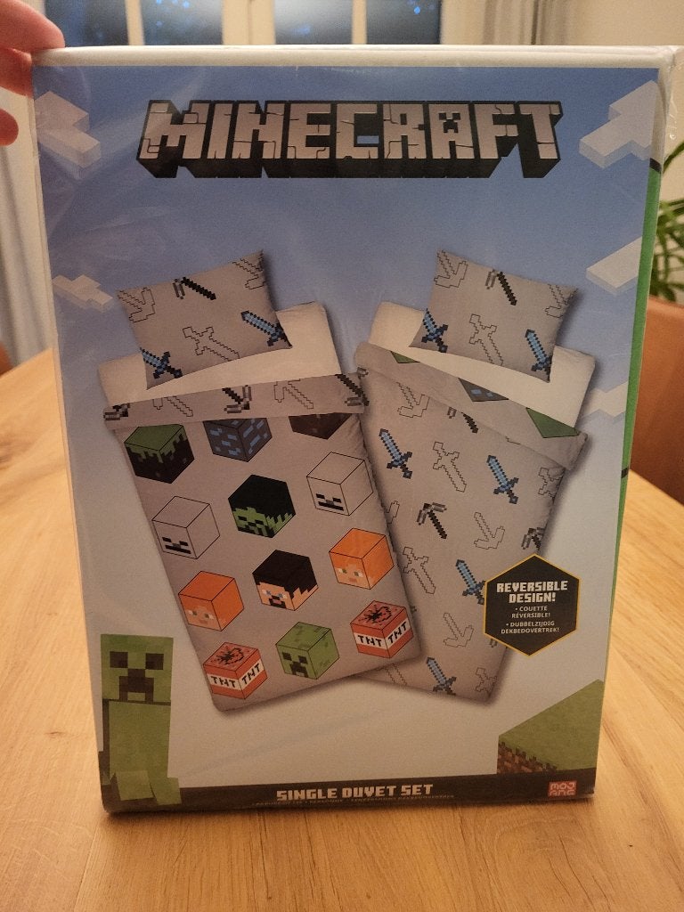 Nieuw! Minecraft eenpersoons dekbedovertrek, grijs, Eenpersoons, Dekbedovertrek, Nieuw, Ophalen of Verzenden