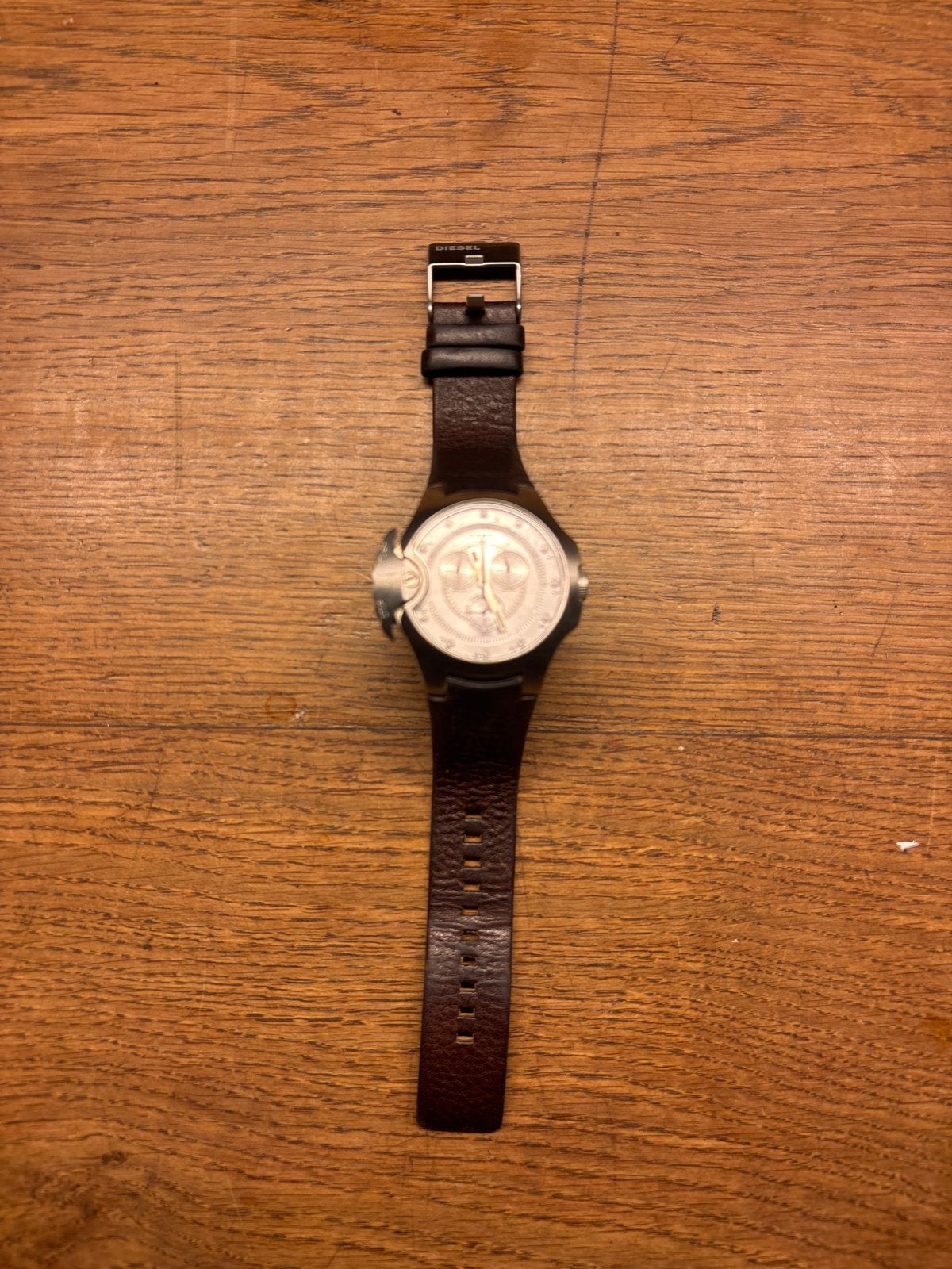 Diesel horloge met leren bandje, Sieraden, Tassen en Uiterlijk, Overige merken, Leer, Staal, Polshorloge