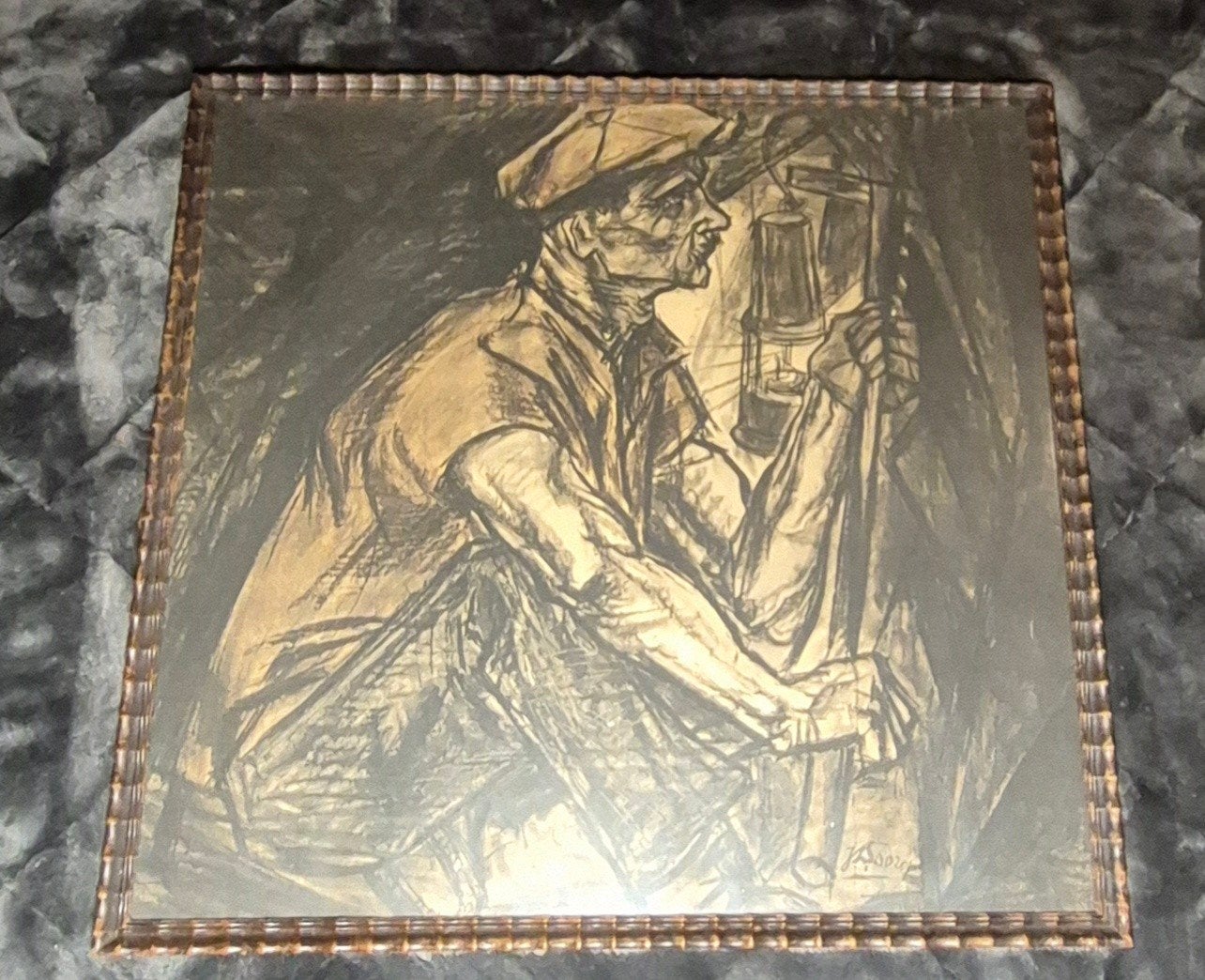 Vintage Litho van mijnwerker - Jan Toorop 1915, Ophalen, Tekening, Potloodtekening, Gesigneerd