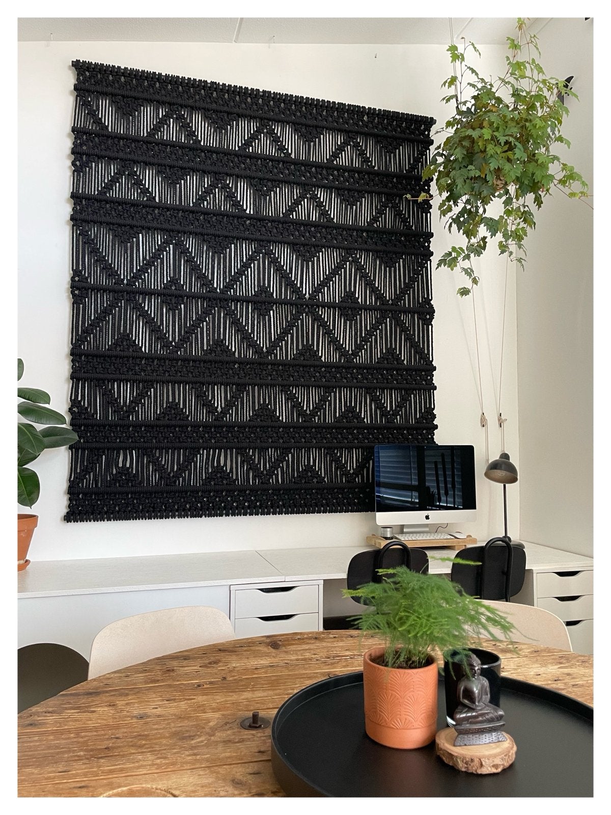 Groot handgeknoopt macramé wandkleed zwart 180x205 cm, Huis en Inrichting, Woonaccessoires | Wanddecoraties, Ophalen, Zwart, Wandkleed