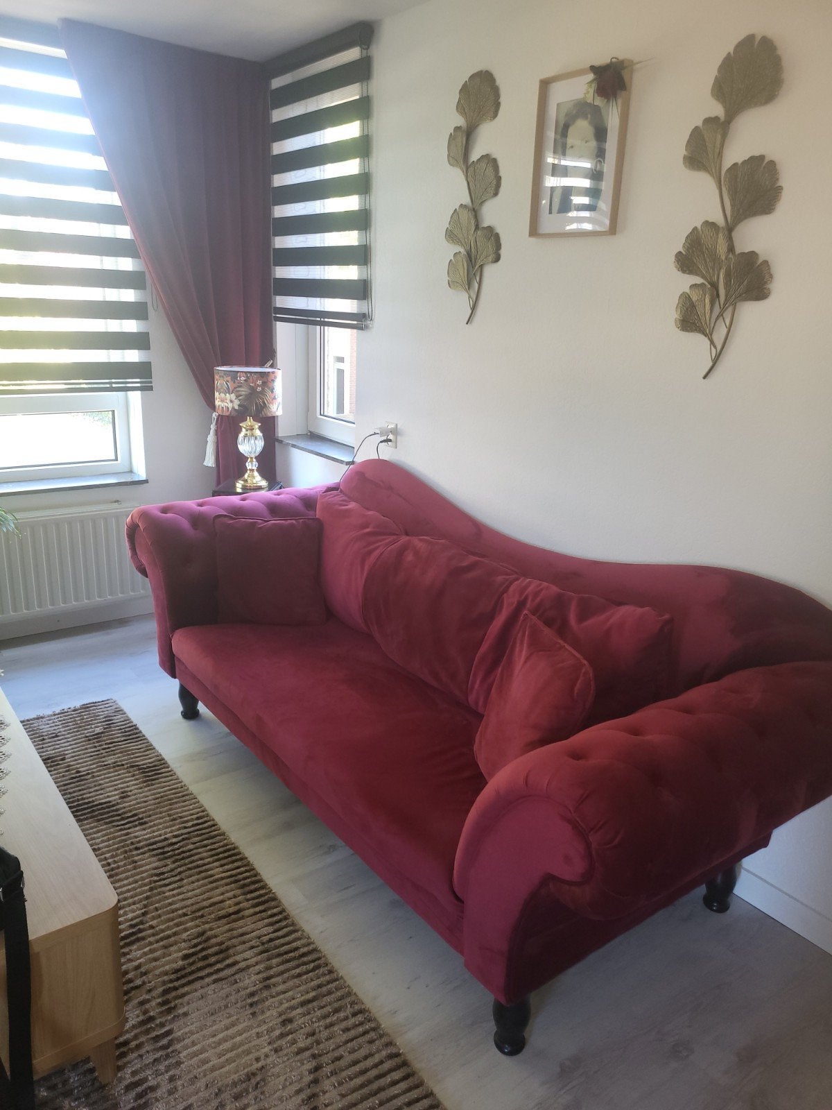 Elegant bordeauxrood bank - Chesterfield stijl, Ophalen, Chesterfield, Driepersoons, 75 tot 100 cm