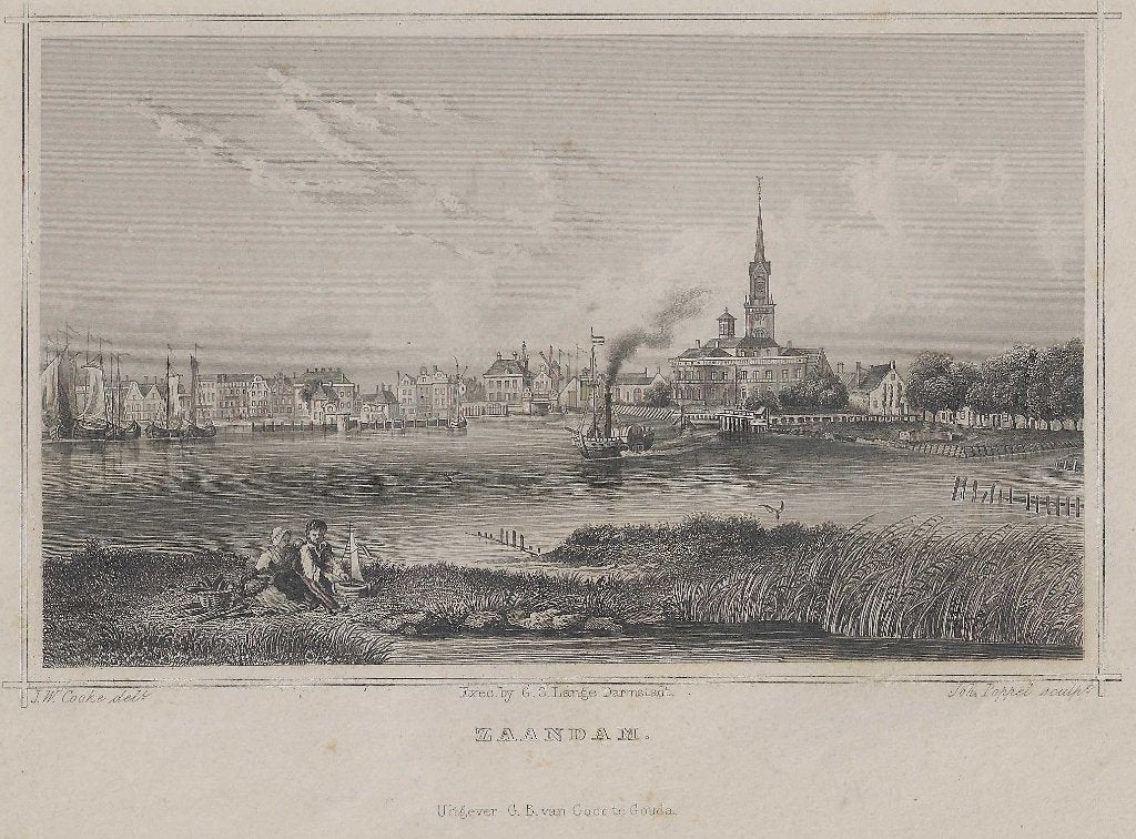 Zaandam Gezicht op de stad. Staalgravure 1858, 1800 - 1899, Stadsgezicht, 13 cm, 17 cm